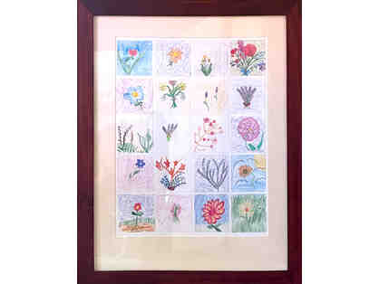 Collection of Crayon and Colored Pencil Flower Drawings by Class 2 (framed)