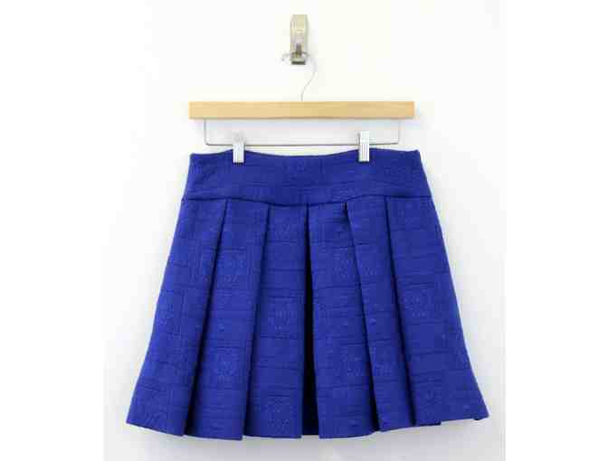 Designer Embossed Blue Pleated Skirt