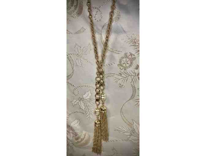 Golden Chain Necklace with Tassels and Beads