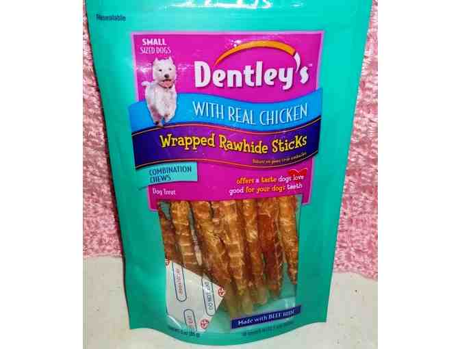 Dentley rawhide sticks and 2 Stainless Steel Matching Food Bowls