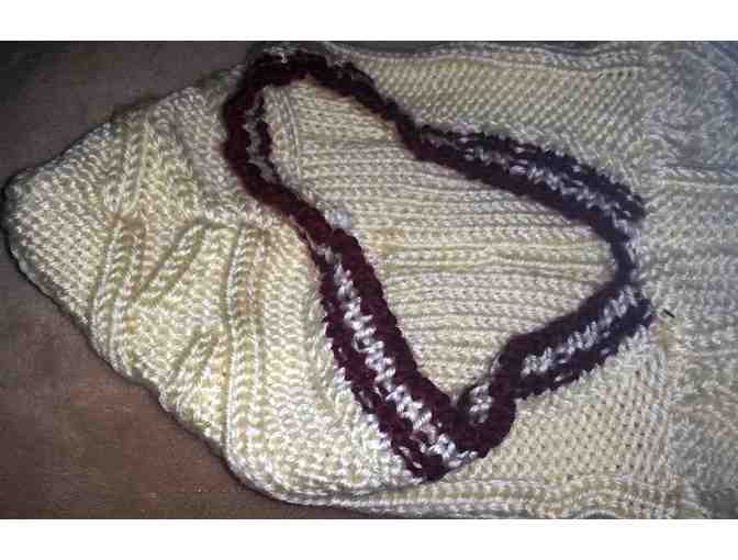 Cable Knit Cream Dog Hoody with Black Trim (Medium/New)