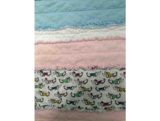 Dachshund motif baby blanket in blues and pinks