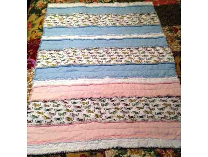 Dachshund motif baby blanket in blues and pinks