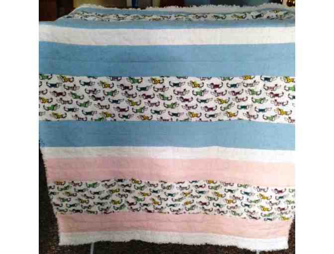 Dachshund motif baby blanket in blues and pinks