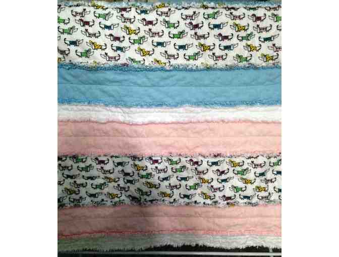 Dachshund motif baby blanket in blues and pinks