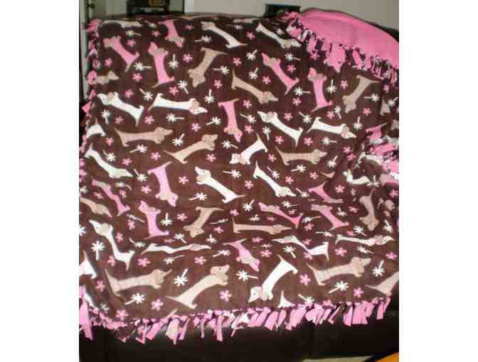 Dachshund Print Fleece Blanket- Pink and Brown (54 x 64)