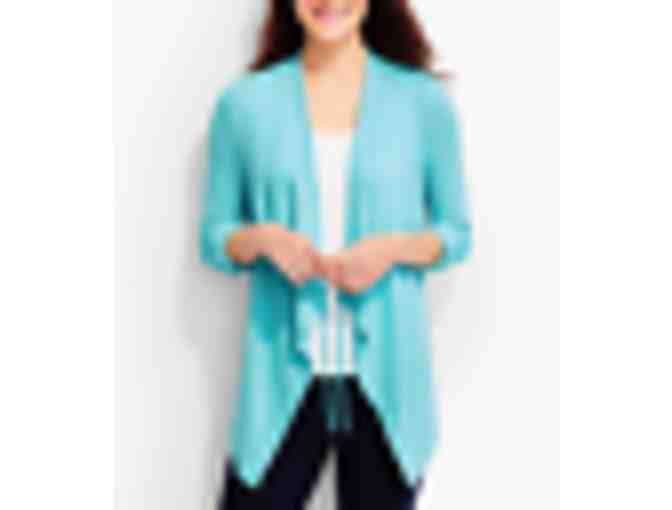 TALBOTS New w/tags Women's Blue Long Sleeve Tie Drape Open Front Cardigan - Size PL