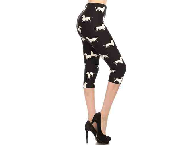 Leggings! CAPRI!! Black with White Dachshund Leggings ~ ONE SIZE (Size 2-12 = Size S-L)