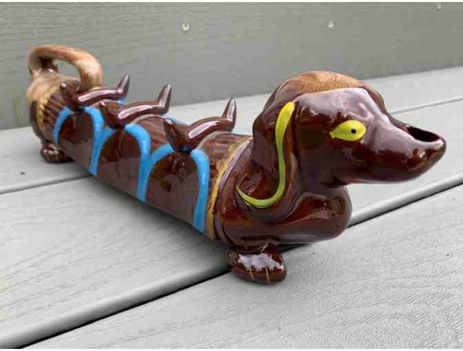 Dachshund Decanter with Shot Glasses!! Very Unique!! Vintage! Red Ware!