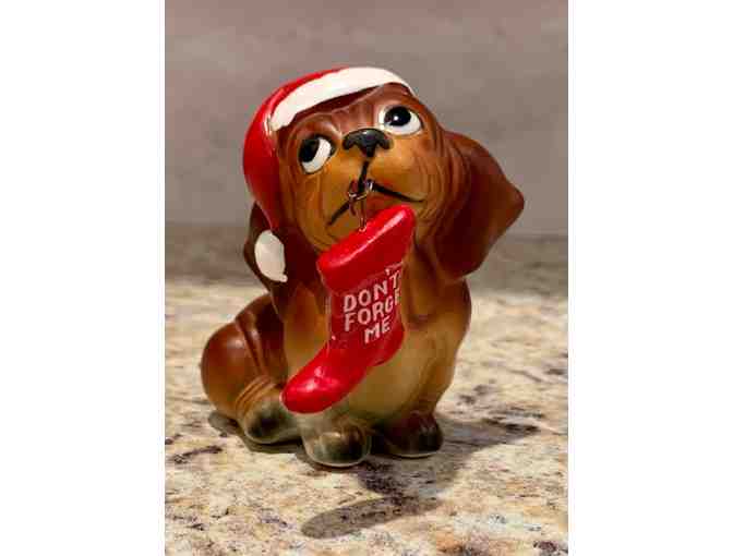 Figurine - Vintage Enesco Ceramic Dog Dachshund Puppy Figurine Porcelain with stocking