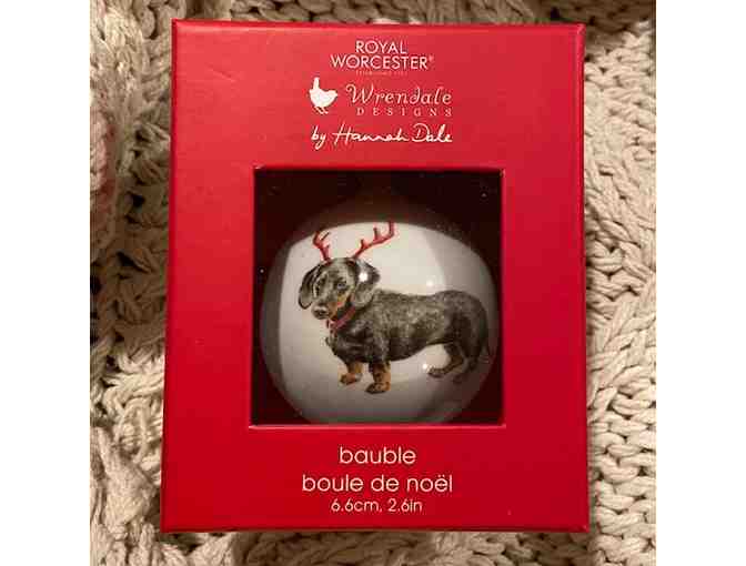 Illustrated Black and Tan Dachshund Reindeer Ornament