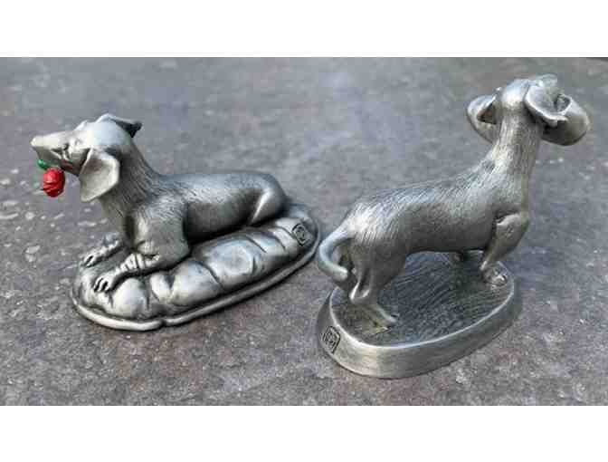 TWO Vtg Hallmark Solid Pewter Dachshund Collectibles!