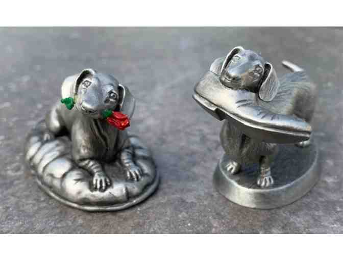 TWO Vtg Hallmark Solid Pewter Dachshund Collectibles!