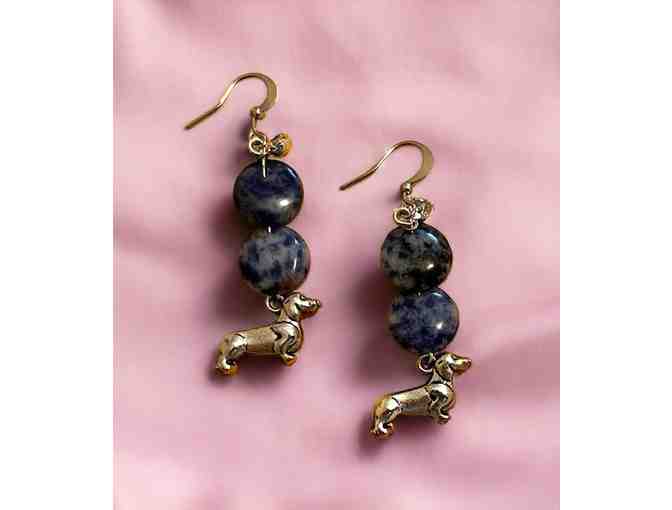 Dangle Wire Dachshund Earrings! Two beautiful blue beads and small ...