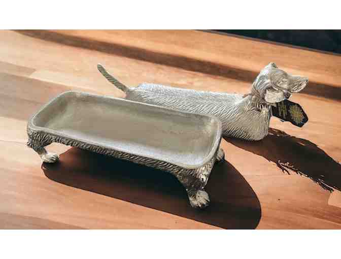 Dachshund Candy Dish - white metal - weighs close to 3 lbs!