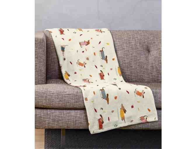 Dachshund Plush Throw Blanket -- Fall Theme - Approx 64' x 80'