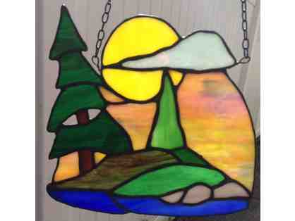 Sunrise on the Lake stained glass wall-hanging