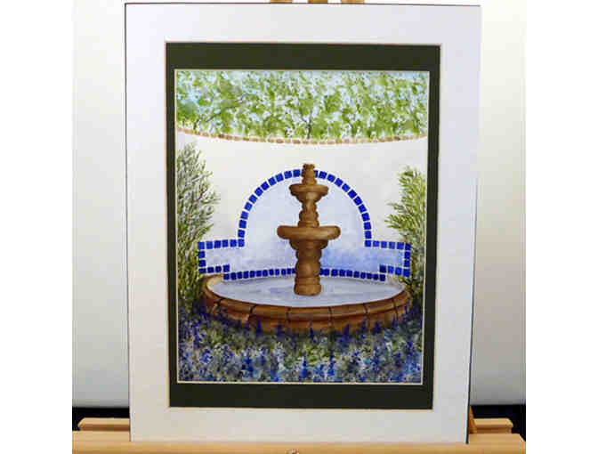 Watercolor - TBGarden Fountain  - Matted/Unframed by Marlene Koch - Opening Bid Reduced