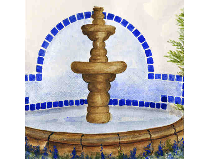 Watercolor - TBGarden Fountain  - Matted/Unframed by Marlene Koch - Opening Bid Reduced