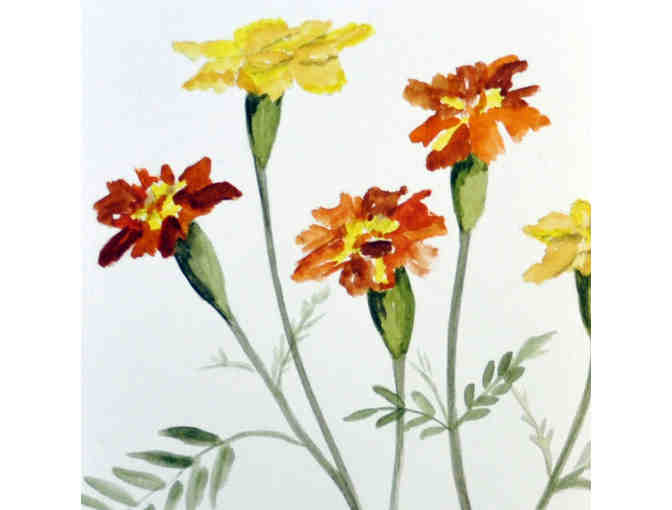 Watercolor - Marigolds - Matted/Unframed - Original by Marlene Koch