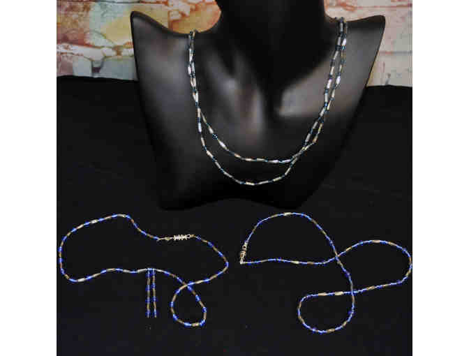 Three Blue and Clear Glass Beaded Necklaces - Two 18' and One 16'