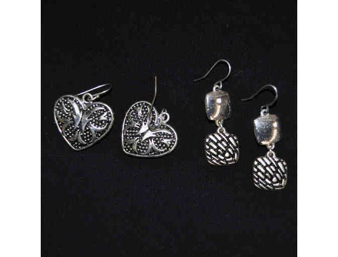 Two Pair of Silver-Toned Earrings - Ear Wires