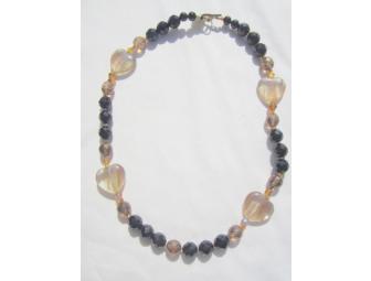 ONE OF A KIND GENUINE ONYX AND CRYSTAL HEARTS NECKLACE