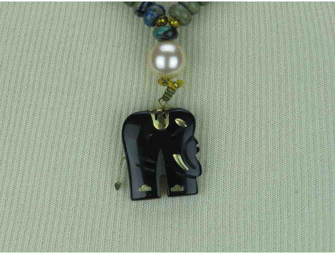 1/Kind Delicate Necklace features Carved Elephant Pendant, Onyx, South Sea Shell Pearls!