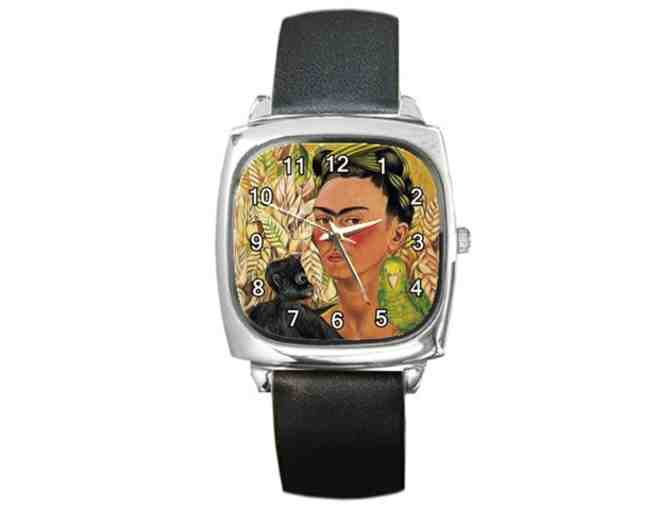 'Self Portrait with Monkey and Parrot' by Frida KAHLO:  FREE Leather Band ART WATCH w/BID!