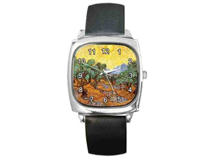 'Olive Trees With Yellow Sky and  Sun' by VAN GOGH: Leather ART WATCH !