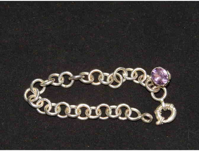 BR-6: White Platinum over Sterling Bracelet w/ Gemstone Cabachon Accent Dangle