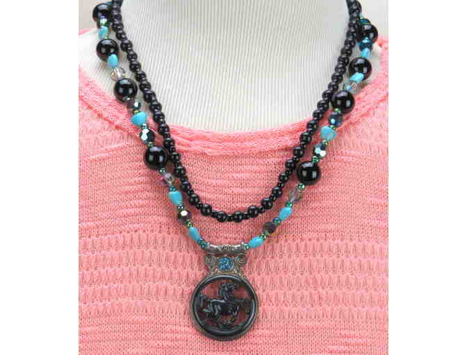 #739: 1/Kind Necklace with Semi Precious Gems! w/ Unique Carved Gem Pendant from Bali!