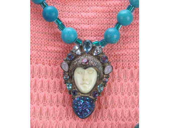 #790: 1/Kind Necklace with Gemstone Elements, Carved MOP w/Precious Gem Bali Goddess!