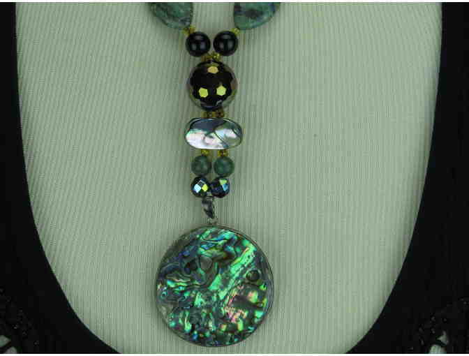 Sublime & Unique Necklace features Paua Shell Disc Pendant, Jasper and Onyx!