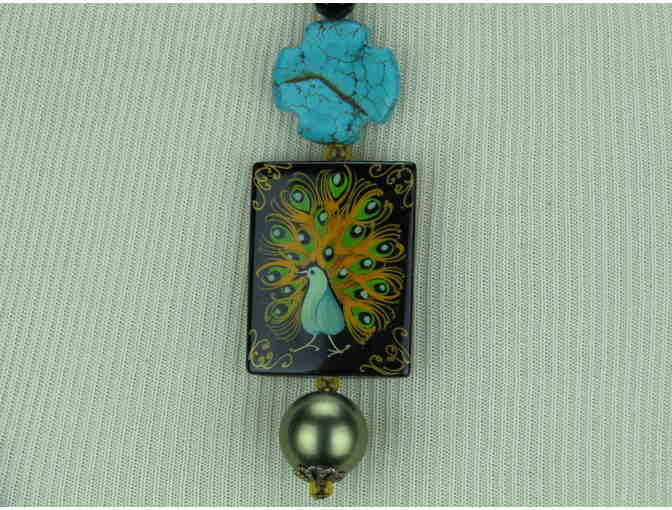 1/Kind Breathtaking Necklace w/Deluxe Art Pendant, Turquoise, Onyx, South Sea Shell Pearls