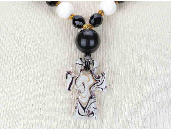 1/Kind Breathtaking Symbol of Faith Necklace w/ Onyx and White Marble Beads!