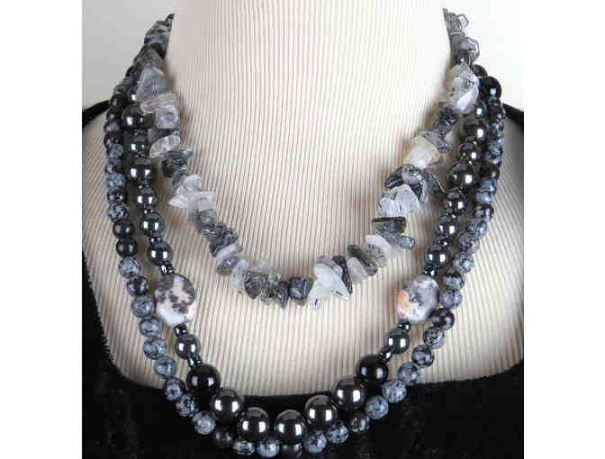 Onyx, Snowflake Obsidian featured in this 1/KIND GEMSTONE NECKLACE #363 & 364 ENSEMBLE