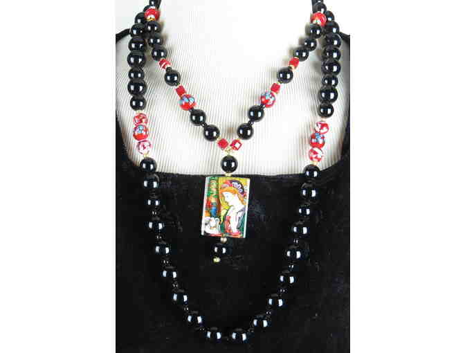 1 Gorgeous Hand Painted ART Focal is featured in this 1/Kind GEMSTONE NECKLACE #400