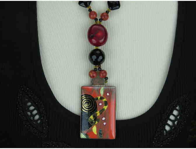 1/Kind Necklace  features Onyx, Citrine, Coral and Impressive Art Pendant!