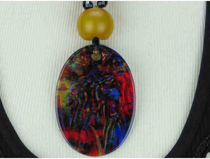 1/Kind! 'Gemini' 1/Kind Statement Necklace: Amber, Coral, Onyx and  Porcelain Art Pendant!