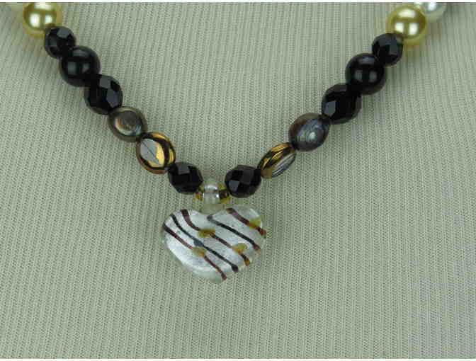 Beautiful Onyx, Freshwater and South Sea Shell Pearls, Heart Drop