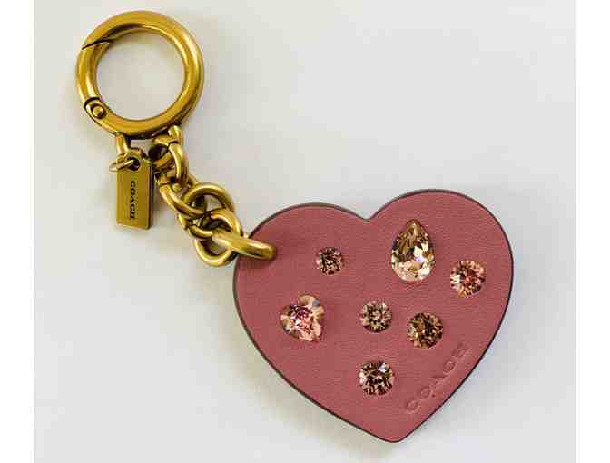 Coach Leather Heart Keychain with Crystals