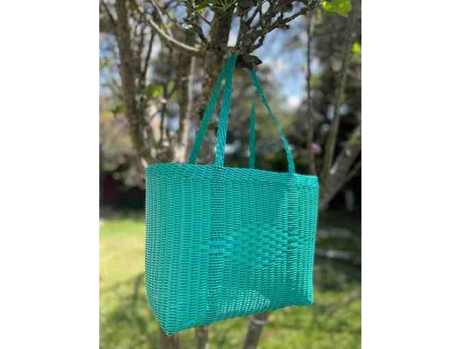 Beautiful Turquoise Woven Market Bag - Photo 1