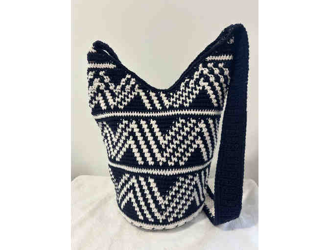 Navy and White Woven Purse - Photo 1