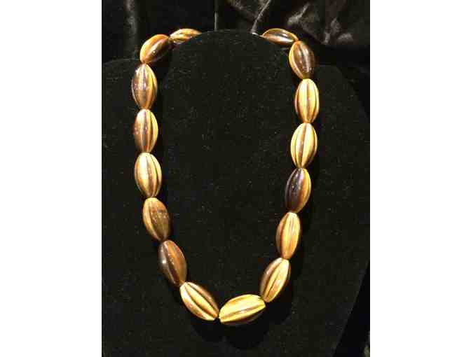 Fluted Tiger's Eye Bead Necklace with Antiqued Sterling Silver Clasp