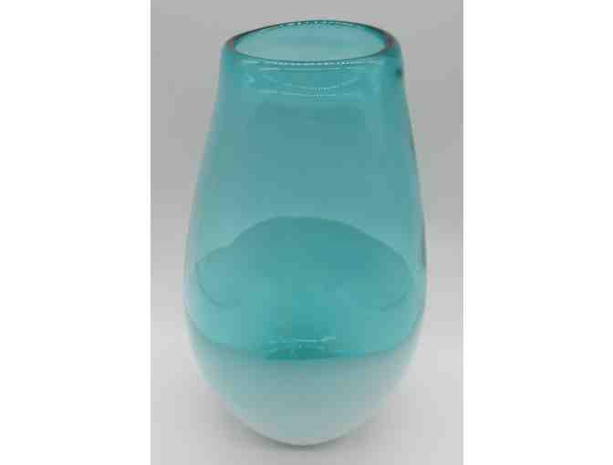 Hand Blown Clear Blue and White Art Glass Vase