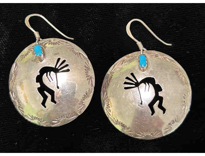 American Indian Sterling Silver Pierced Earrings Kokopelli Punch Cut Dangle 925