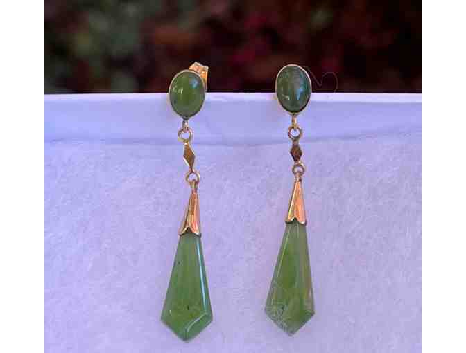 Jade Dangle Earrings for Pierced Ears Gold Plated