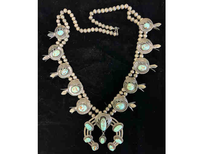 Stunning Vintage Navajo Squash Blossom Necklace Silver & Turquoise