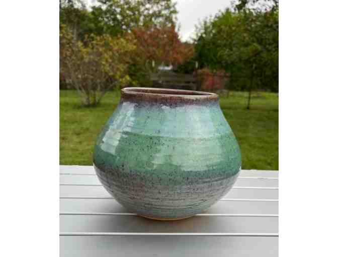 Green Blue Pottery Vase by Mandy Bray